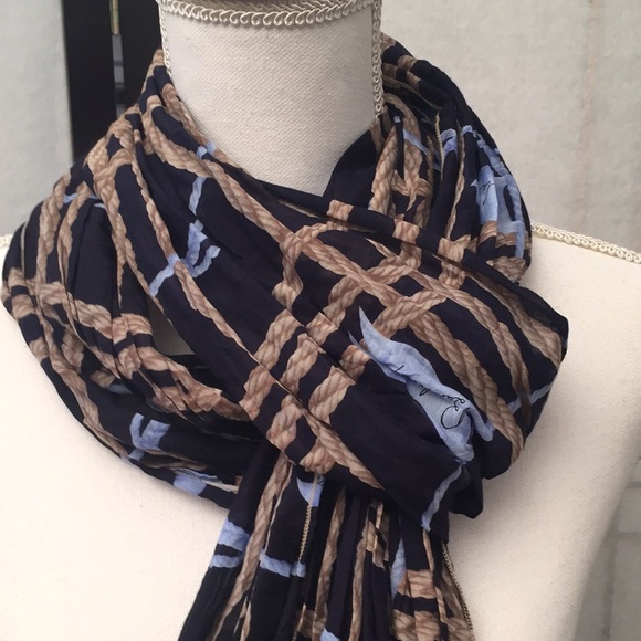 Burberry Nautical Design Cotton Silk Blue Scarf - Picture 2 of 5